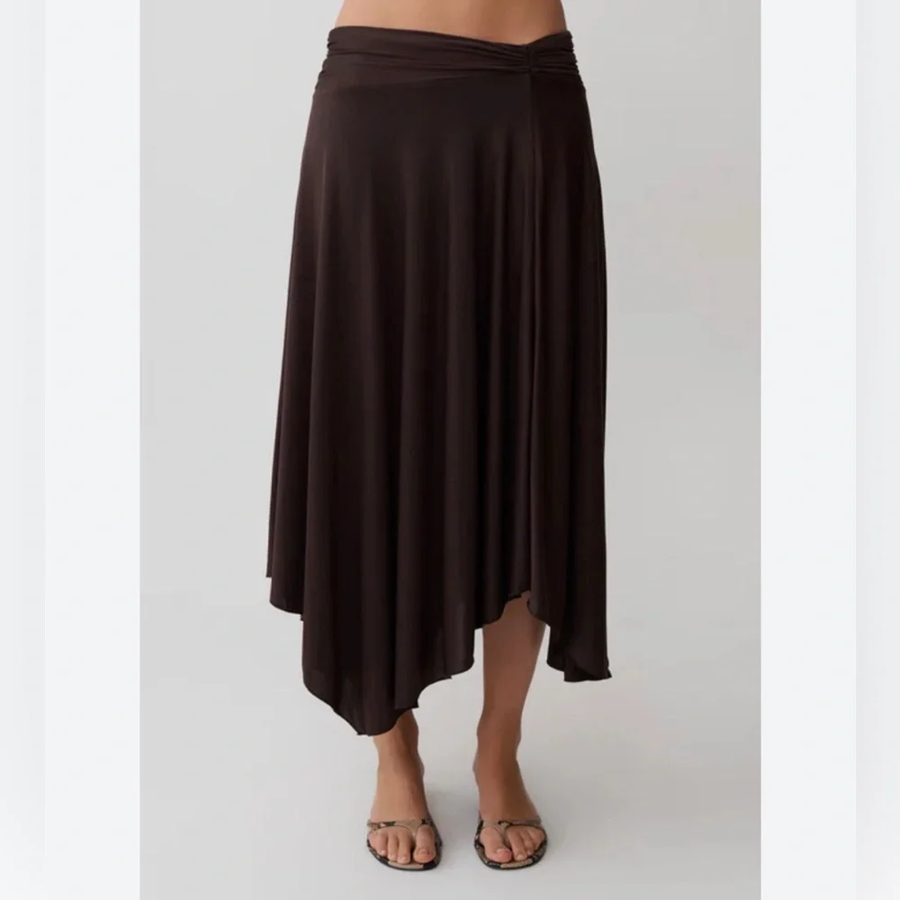 🤎Brown Draped midi maxi skirt Asymmetrical Handkerchief Skirt - Picture 1 of 13